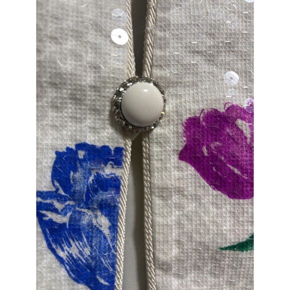 VTG Sequin Jacket Union Tag Sz 8 flowers Retro Elegant Festive Glam - Picture 9 of 10